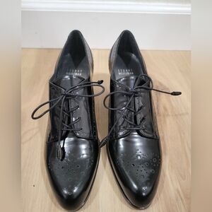 New Stuart Weitzman Black Patent Leather Oxford Heels